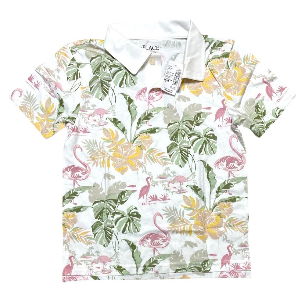 The Children's Place Tropical Print White Polo Top size 7/8 New